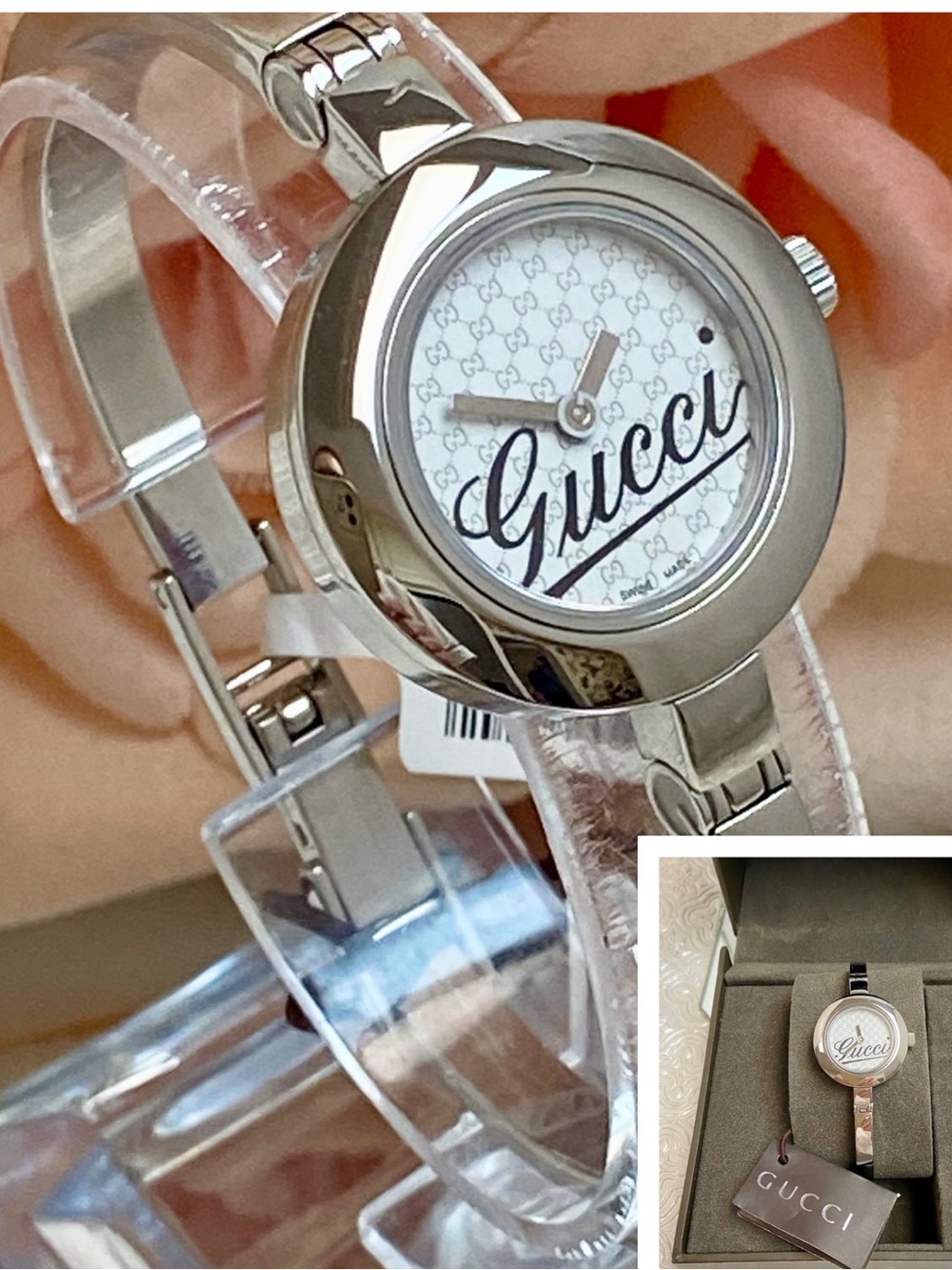 Authentic GUCCI Swiss Made 105 Stainless Steel Bangle Watch